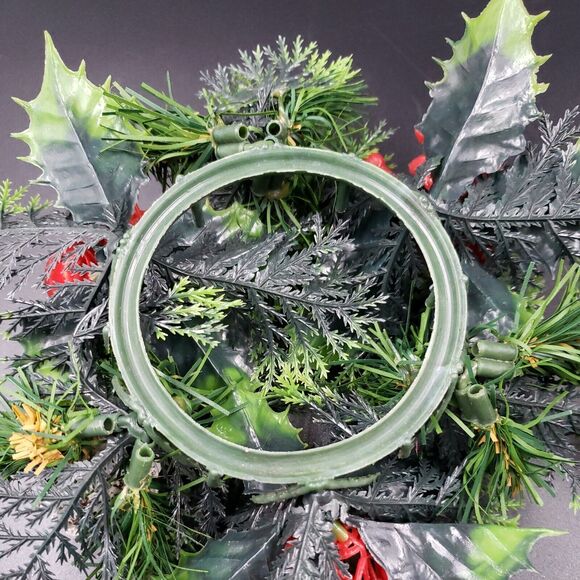 Vintage Christmas Candle Ring Holly Berry PAIR Plastic Centerpiece for 3" Pillar - Picture 14 of 16